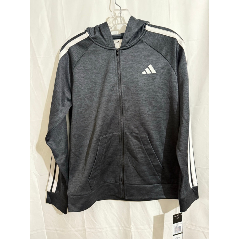 Boys Adidas Black White Striped Full Zip Hoodie Size L (14/16)